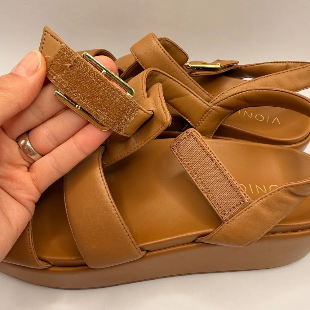 Vionic Delano Caramel Leather Platform Fisherman Sandals‎ Size 11 NEW